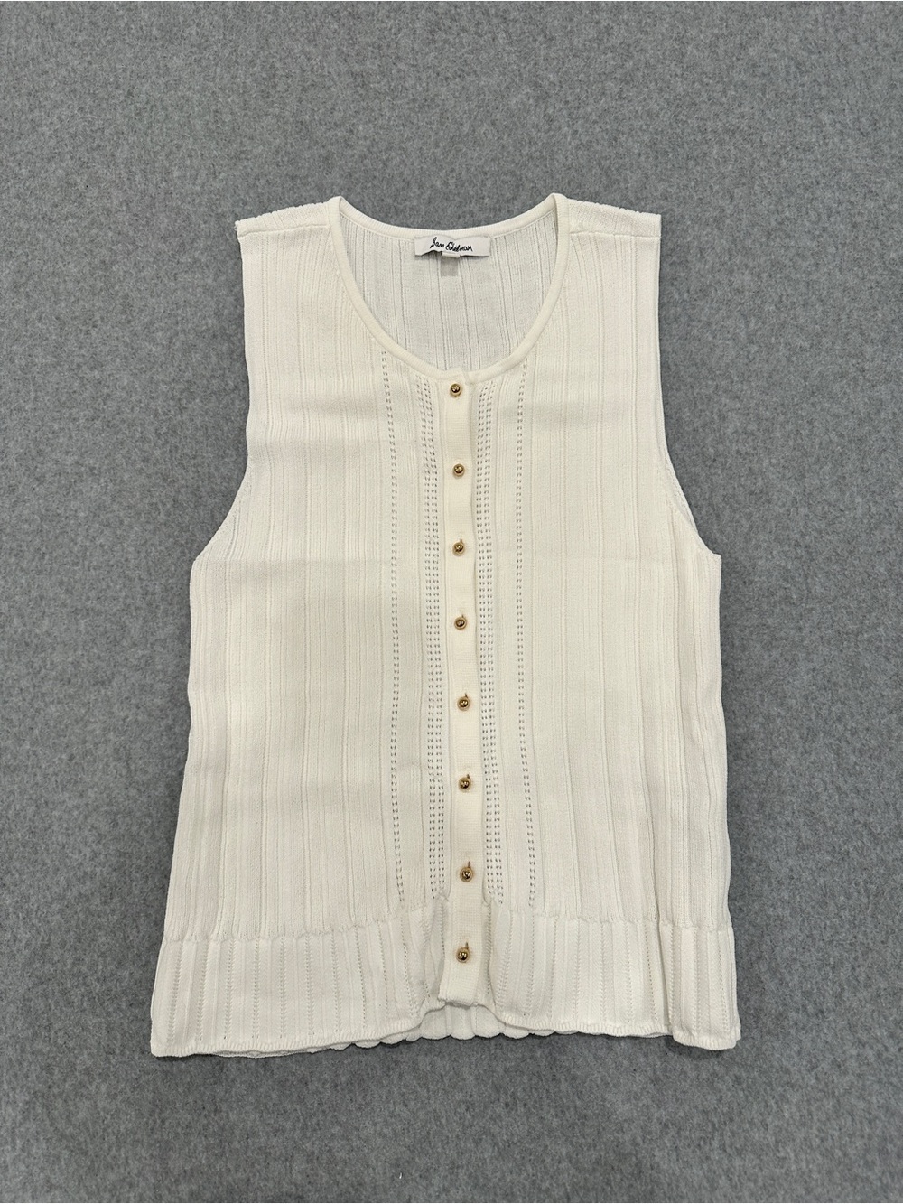 Sam Edelman White Ribbed Button-Front Sleeveless Blouse